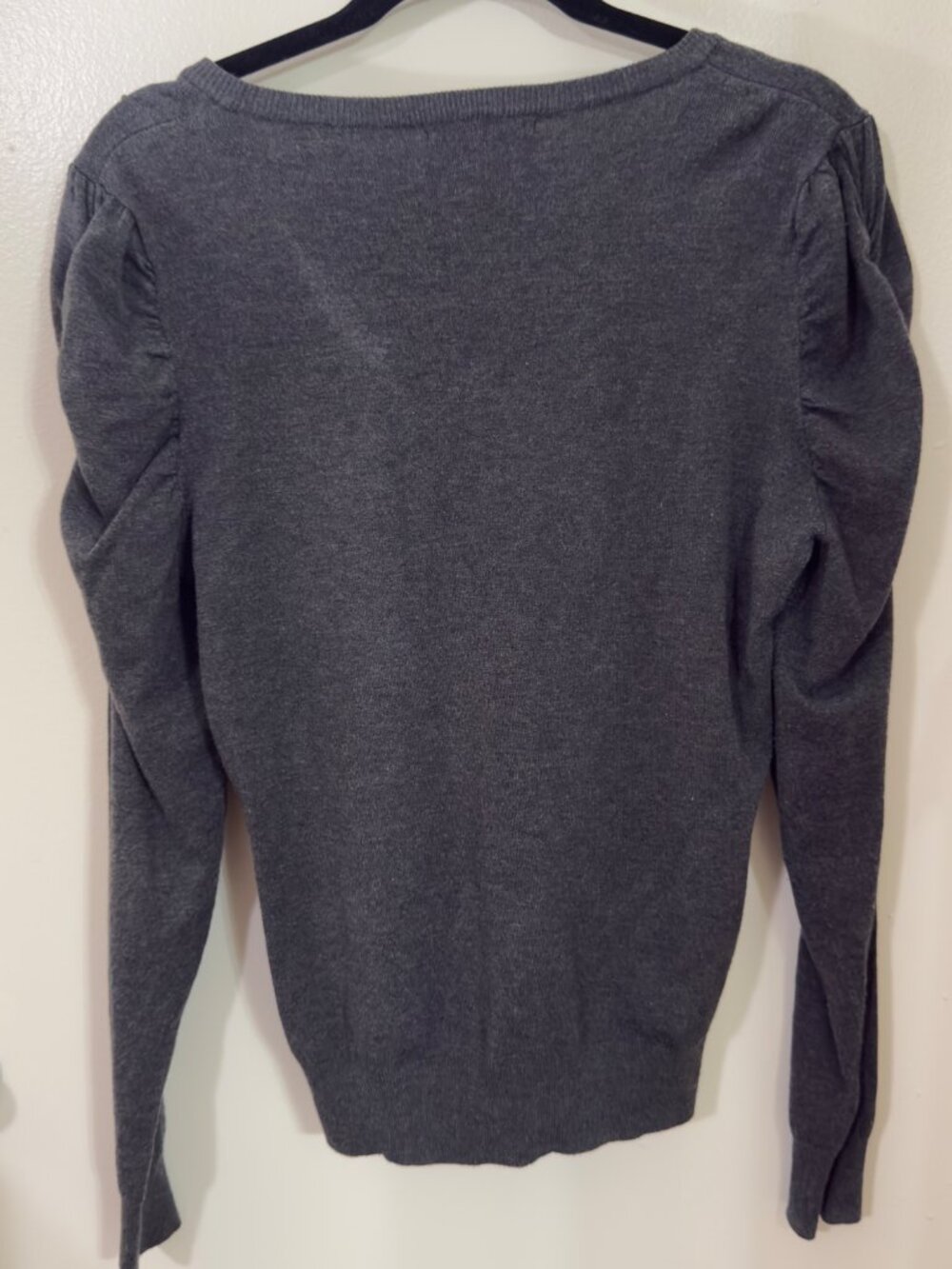 Grace Elements Button Cardigan Sweater Ruffle Shoulder Dark Heather Gray Women M - Picture 2 of 4